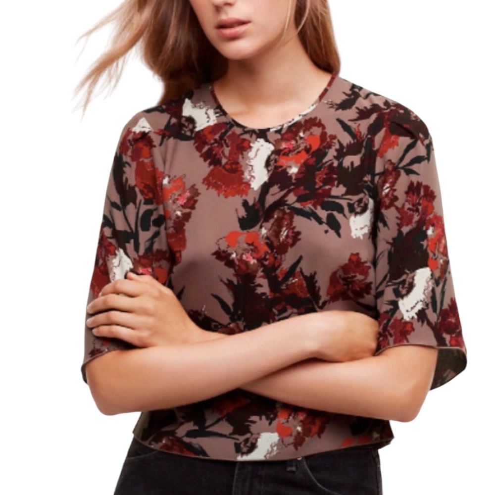 Wilfred Cambrai blouse, floral cropped short sleeves size XS excellent condition